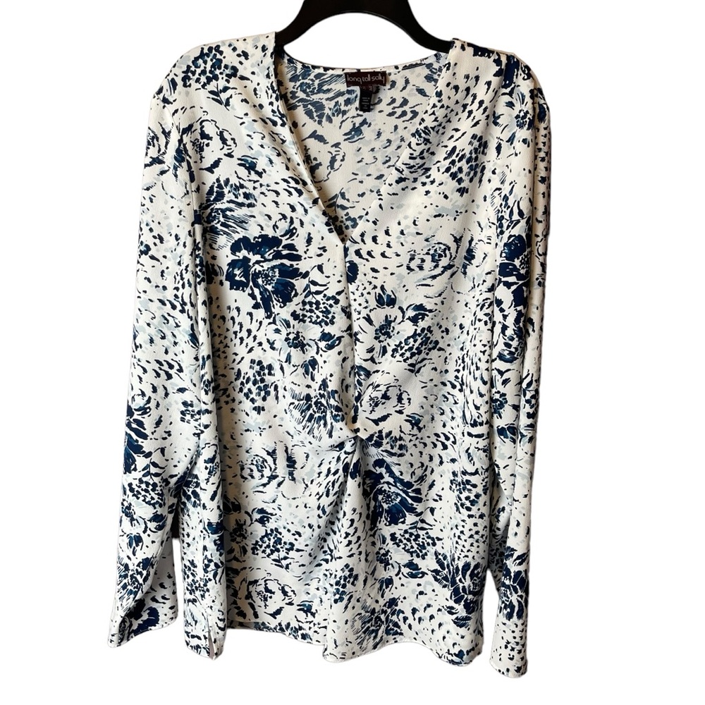 Long Tall Sally White and Blue Floral Blouse